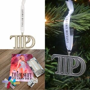 NWT NIB Taylor Swift TTPD Silver Holiday Ornament Decor mini poster confetti